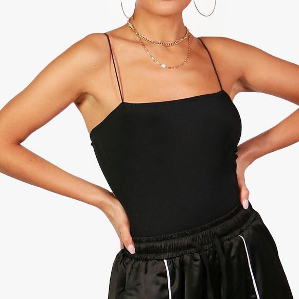 Rib Skinny Strap Square Neck Bodysuit